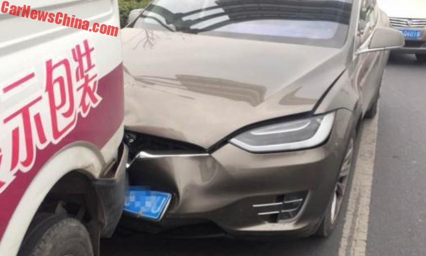 tesla model x hits van in china autopilot blamed
